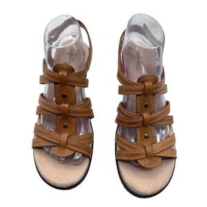 Clarks Size 10 Tan Casual Open Toe Strappy Sandals Backstrap Cushioned Sole